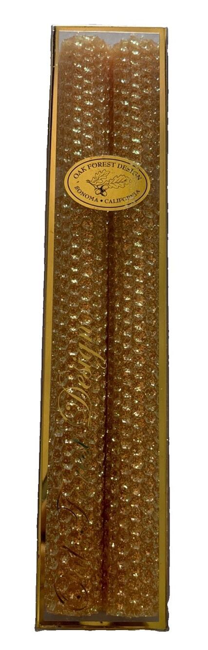 Oak Forest Design Beeswax Taper Candles Gold Glitter Handmade Sonoma CA NWT